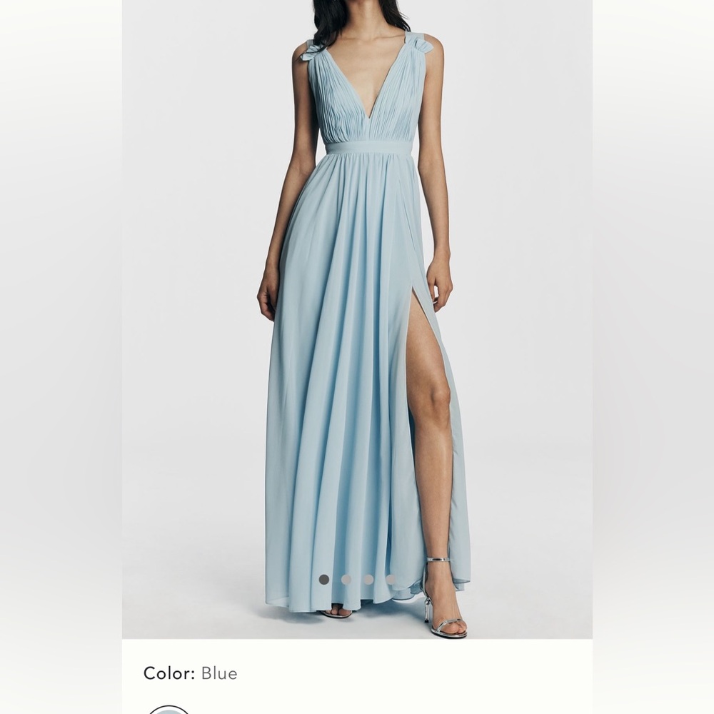 NWT Mac Duggal Sky Blue Backless V-Neck Evening Gown